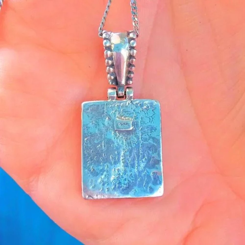 Vintage Sterling Silver Red Jasper Pebbled Pendant Necklace - Picture 11 of 13